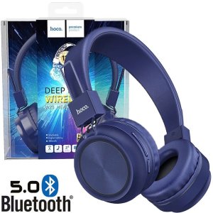 (ATTENZIONE: scatola danneggiata!) CUFFIA BLUETOOTH 5.0 - FASCIA REGOLABILE CON MICROFONO E SLOT SCHEDE TF BLU W25 HOCO