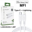 CAVO LIGHTNING / TYPE-C 3.1 con CERTIFICATO MFI e SUPPORTO RICARICA 3A - LUNGHEZZA 1.2 MT BIANCO ACEFAST C3-01