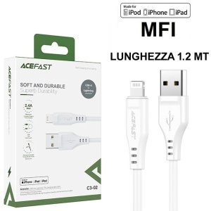 CAVO USB LIGHTNING con CERTIFICATO MFI - LUNGHEZZA 1.2 MT COLORE BIANCO C3-02 ACEFAST BLISTER