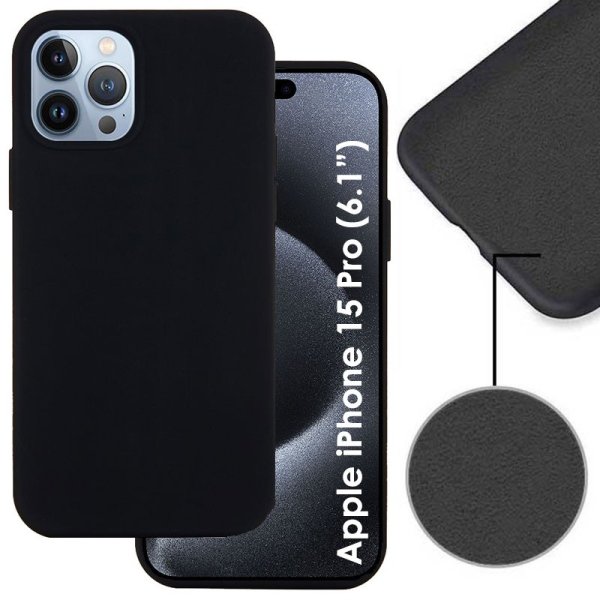 CUSTODIA per APPLE IPHONE 15 PRO (6.1") IN SILICONE EFFETTO SOFT TOUCH CON INTERNO IN MICROFIBRA COLORE NERO