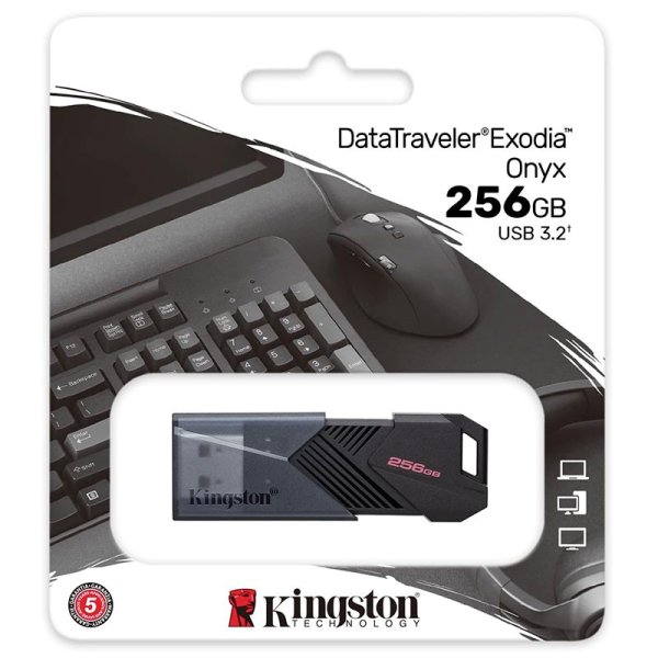 PEN DRIVE 256GB USB 3.2 GEN 1 con CAPPUCCIO DI PROTEZIONE MOBILE E ANELLO DI AGGANCIO NERO KINGSTON EXODIA ONYX DTXON/256GB