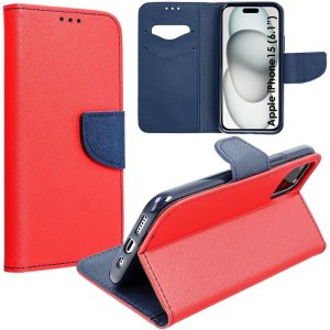 CUSTODIA per APPLE IPHONE 15 (6.1") - FLIP ORIZZONTALE CON INTERNO IN TPU, STAND, PORTA CARTE E CHIUSURA MAGNETICA COLORE ROSSO