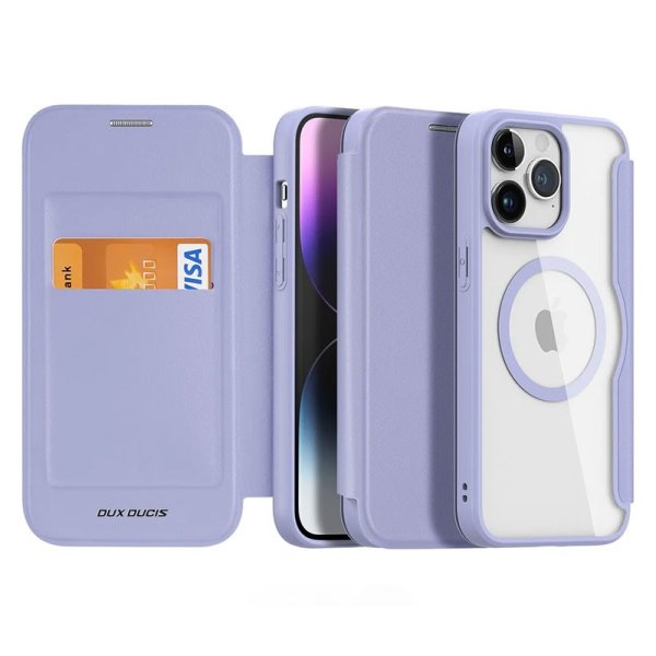 CUSTODIA per APPLE IPHONE 15 PRO (6.1") FLIP ORIZZONTALE con CHIUSURA MAGNETICA - COMPATIBILE CON RICARICA MAGSAFE LAVANDA