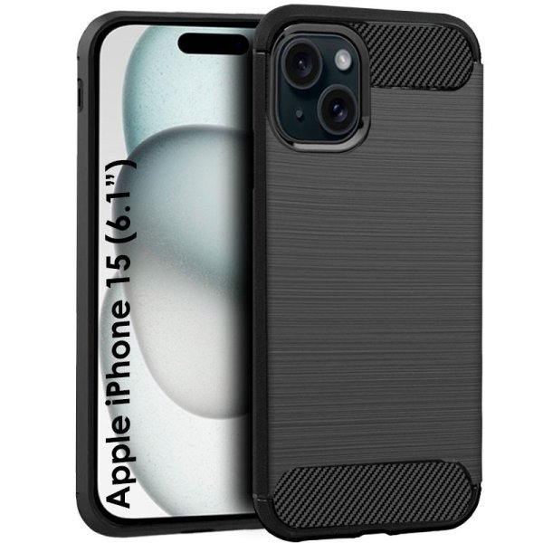 CUSTODIA per APPLE IPHONE 15 (6.1") IN GEL TPU EFFETTO METALLICO CON INSERTI IN FANTASIA CARBONIO COLORE NERO