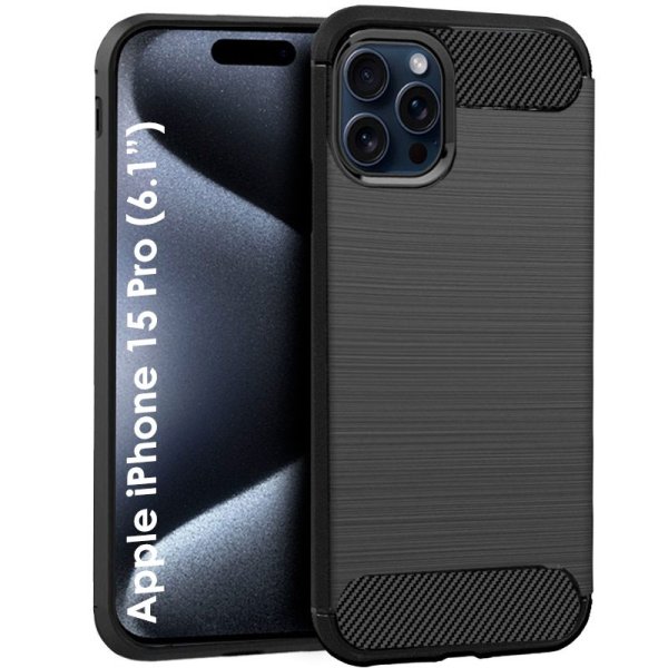 CUSTODIA per APPLE IPHONE 15 PRO (6.1") IN GEL TPU EFFETTO METALLICO CON INSERTI IN FANTASIA CARBONIO COLORE NERO