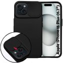 CUSTODIA per APPLE IPHONE 15 PLUS (6.7") IN SILICONE CON SLOT PER FOTOCAMERA SCORREVOLE E INTERNO IN MICROFIBRA NERO