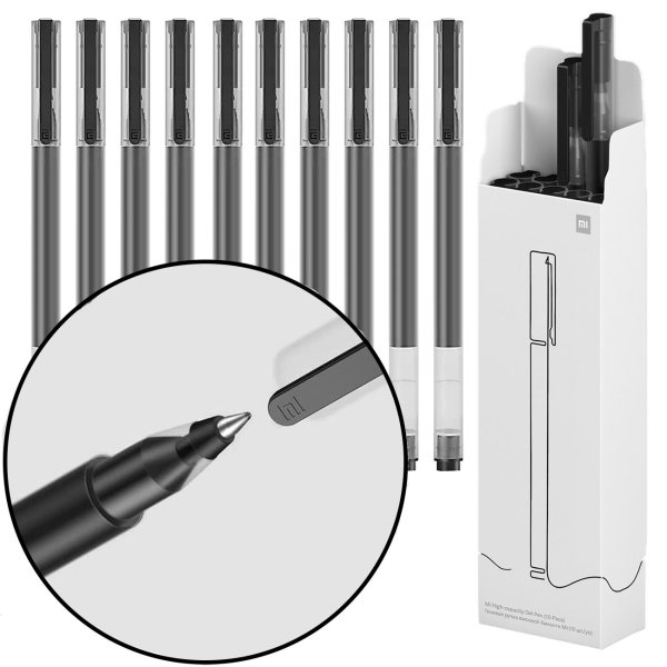 SET DI 10 PENNE ORIGINALI XIAOMI MI HIGH CAPACITY GEL PEN CON INCHIOSTRO NERO, PUNTA DA 0,5mm AD ASCIUGATURA RAPIDA BHR4603GL