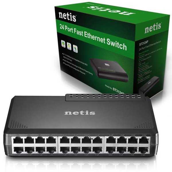 SWITCH 24 PORTE FAST ETHERNET 10/100 MBPS CON AUTO-NEGOZIAZIONE E VELOCITA' FULL DUPLEX - PLUG&PLAY NERO ST3124P NETIS