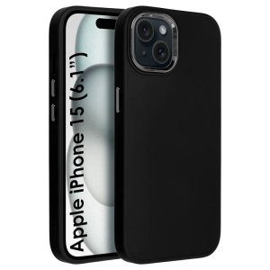 CUSTODIA per APPLE IPHONE 15 (6.1") IN GEL TPU SILICONE COLORE NERO CON CORNICE FOTOCAMERA E COPRI TASTI METALLIZZATI