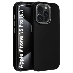 CUSTODIA per APPLE IPHONE 15 PRO (6.1") IN GEL TPU SILICONE COLORE NERO CON CORNICE FOTOCAMERA E COPRI TASTI METALLIZZATI