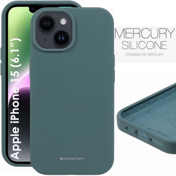 CUSTODIA per APPLE IPHONE 15 (6.1") IN SILICONE CON INTERNO IN MICROFIBRA COLORE VERDE ALTA QUALITA' MERCURY BLISTER