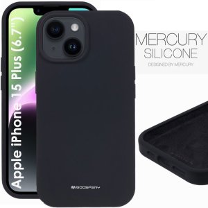 CUSTODIA per APPLE IPHONE 15 PLUS (6.7") IN SILICONE CON INTERNO IN MICROFIBRA COLORE NERO ALTA QUALITA' MERCURY BLISTER