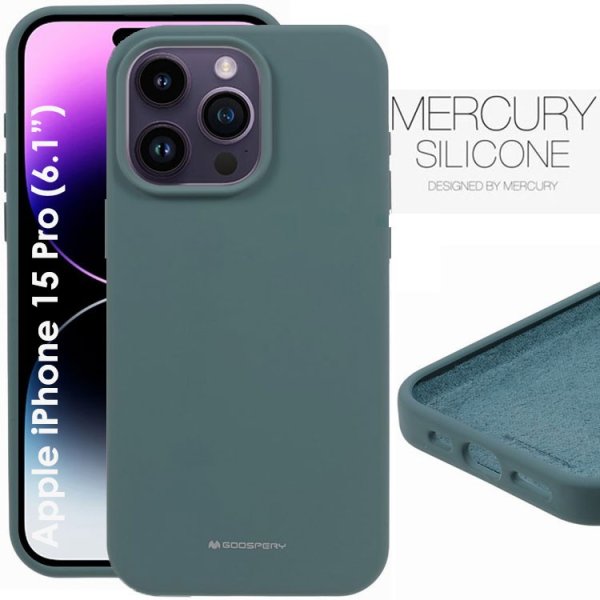 CUSTODIA per APPLE IPHONE 15 PRO (6.1") IN SILICONE CON INTERNO IN MICROFIBRA COLORE VERDE ALTA QUALITA' MERCURY BLISTER