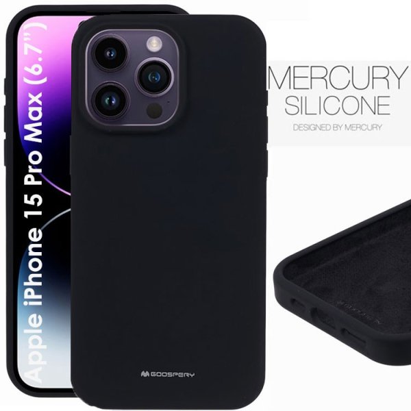 CUSTODIA per APPLE IPHONE 15 PRO MAX (6.7") IN SILICONE CON INTERNO IN MICROFIBRA COLORE NERO ALTA QUALITA' MERCURY BLISTER