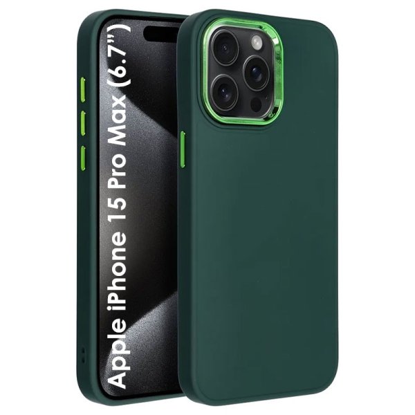 CUSTODIA per APPLE IPHONE 15 PRO MAX (6.7") IN GEL TPU SILICONE COLORE VERDE CON CORNICE FOTOCAMERA E COPRI TASTI METALLIZZATI