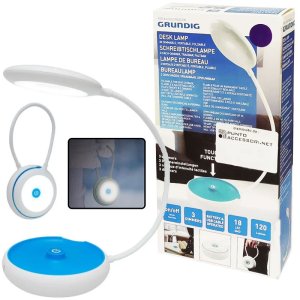 LAMPADA DA TAVOLO PORTATILE E RIPIEGABILE CON 3 LIVELLI LUMINOSITA' E BRACCIO FLESSIBILE COLORE BIANCO E AZZURRO 03229 GRUNDIG