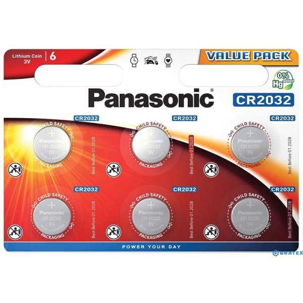 BATTERIA A BOTTONE CR2032 AL LITIO 3V - CONFEZIONE DA 6 PEZZI CR2032EL/6BW PANASONIC