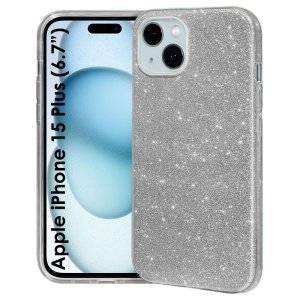 CUSTODIA per APPLE IPHONE 15 PLUS (6.7") IN GEL TPU SILICONE COLORE GRIGIO CON BRILLANTINI