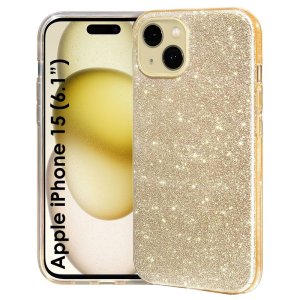 CUSTODIA per APPLE IPHONE 15 (6.1") IN GEL TPU SILICONE COLORE ORO CON BRILLANTINI