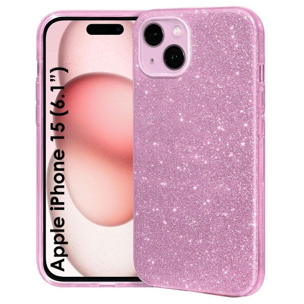 CUSTODIA per APPLE IPHONE 15 (6.1") IN GEL TPU SILICONE COLORE ROSA CON BRILLANTINI