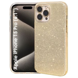 CUSTODIA per APPLE IPHONE 15 PRO (6.1") IN GEL TPU SILICONE COLORE ORO CON BRILLANTINI