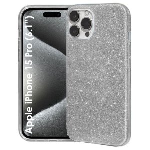 CUSTODIA per APPLE IPHONE 15 PRO (6.1") IN GEL TPU SILICONE COLORE GRIGIO CON BRILLANTINI