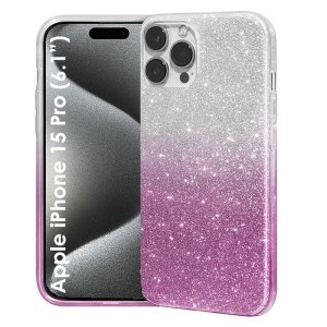 CUSTODIA per APPLE IPHONE 15 PRO (6.1") IN GEL TPU SILICONE COLORE ROSA SFUMATO CON BRILLANTINI