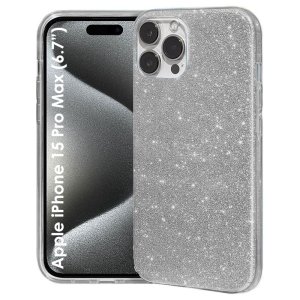 CUSTODIA per APPLE IPHONE 15 PRO MAX (6.7") IN GEL TPU SILICONE COLORE GRIGIO CON BRILLANTINI