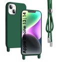 CUSTODIA per APPLE IPHONE 13, IPHONE 14 (6.1") IN SILICONE TPU CON CORDINO REGOLABILE E INTERNO IN MICROFIBRA COLORE VERDE