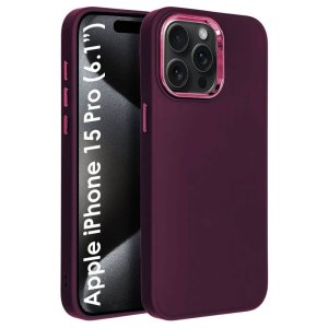 CUSTODIA per APPLE IPHONE 15 PRO (6.1") IN GEL TPU SILICONE COLORE VIOLA CON CORNICE FOTOCAMERA E COPRI TASTI METALLIZZATI