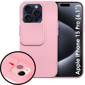 CUSTODIA per APPLE IPHONE 15 PRO (6.1") IN TPU SILICONE CON SLOT PER FOTOCAMERA SCORREVOLE E INTERNO IN MICROFIBRA ROSA