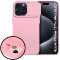 CUSTODIA per APPLE IPHONE 15 PRO MAX (6.7") IN SILICONE CON SLOT PER FOTOCAMERA SCORREVOLE E INTERNO IN MICROFIBRA ROSA