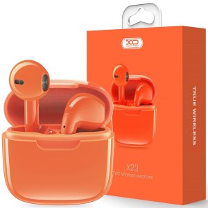 AURICOLARI BLUETOOTH 5.3 CON COMANDI TOUCH, MICROFONO E CUSTODIA DI RICARICA COLORE ARANCIONE XO X23