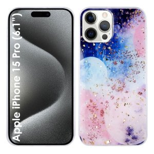 CUSTODIA per APPLE IPHONE 15 PRO (6.1") IN GEL TPU SILICONE FANTASIA GALASSIA CON SCAGLIE D'ORO