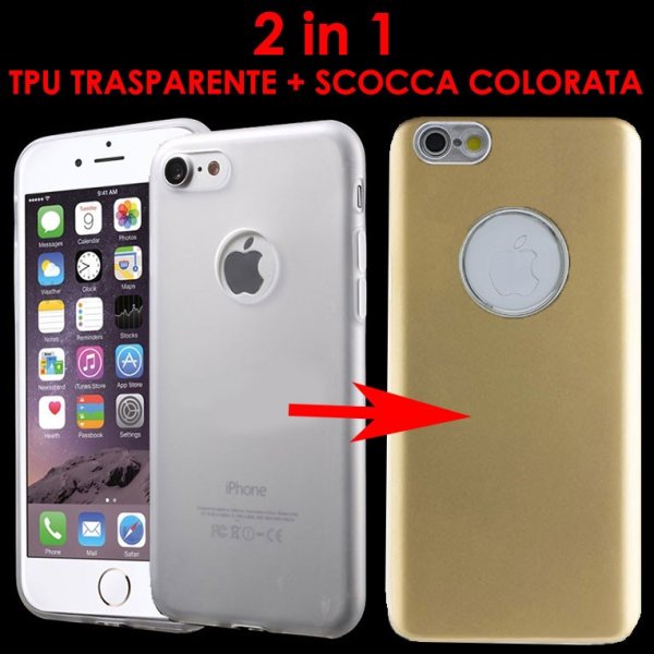 CUSTODIA 2 IN 1 per APPLE IPHONE 7, IPHONE 8 (4.7") - GEL TPU SEMITRASPARENTE + SCOCCA RIGIDA RIMOVIBILE COLORE ORO