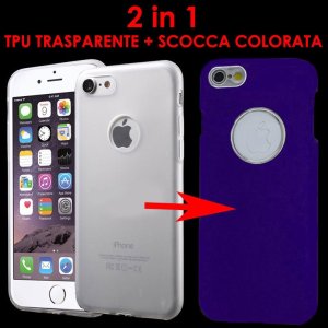 CUSTODIA 2 IN 1 per APPLE IPHONE 7, IPHONE 8 (4.7") - GEL TPU SEMITRASPARENTE + SCOCCA RIGIDA RIMOVIBILE VIOLA