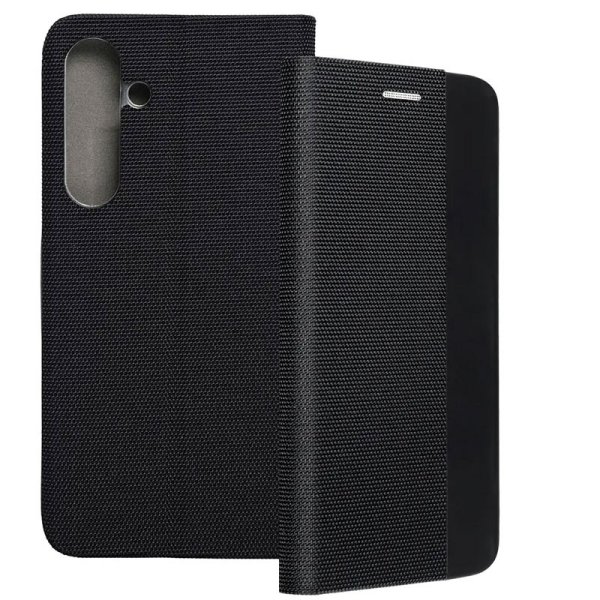 CUSTODIA per SAMSUNG GALAXY S24 (SM-S921) - FLIP ORIZZONTALE IN TESSUTO CON INSERTO IN SIMILPELLE E CHIUSURA INVISIBILE NERO