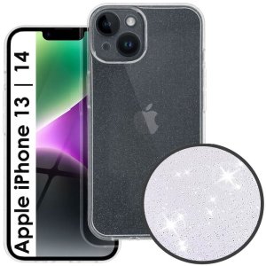 CUSTODIA per APPLE IPHONE 13, IPHONE 14 (6.1") - IN GEL TPU SILICONE 2mm TRASPARENTE CON GLITTER