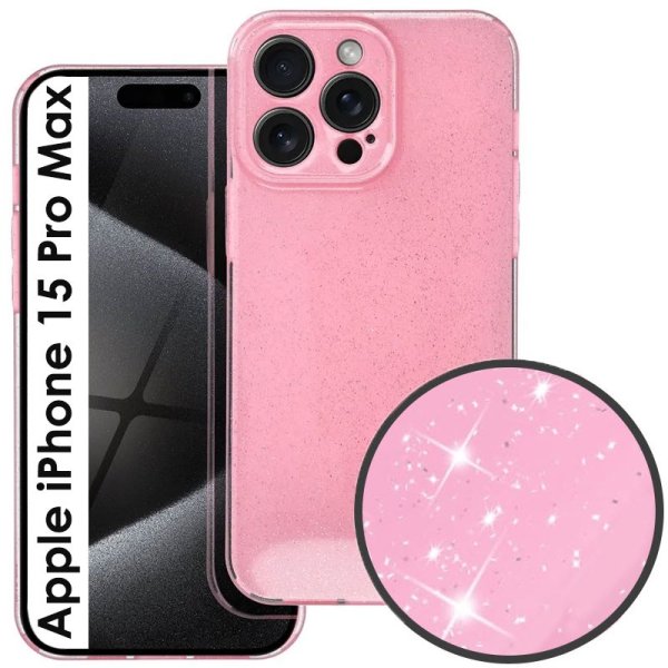 CUSTODIA per APPLE IPHONE 15 PRO MAX (6.7") IN GEL TPU SILICONE 2mm CON INTERNO IN MICROFIBRA COLORE ROSA CON GLITTER