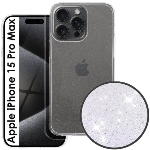 CUSTODIA per APPLE IPHONE 15 PRO MAX (6.7") IN GEL TPU SILICONE 2mm TRASPARENTE CON GLITTER