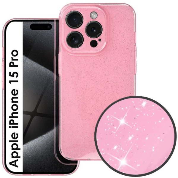 CUSTODIA per APPLE IPHONE 15 PRO (6.1") IN GEL TPU SILICONE 2mm CON INTERNO IN MICROFIBRA COLORE ROSA CON GLITTER