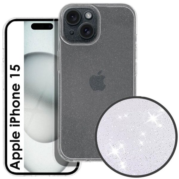 CUSTODIA per APPLE IPHONE 15 (6.1") IN GEL TPU SILICONE 2mm TRASPARENTE CON GLITTER