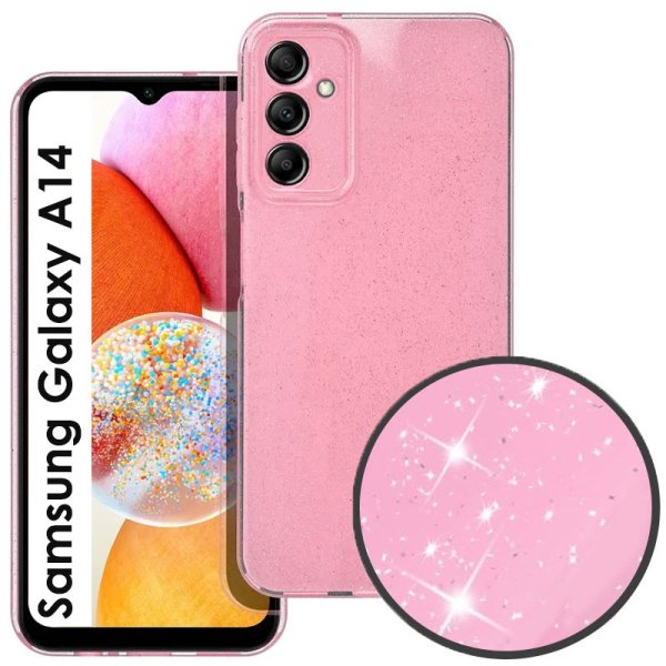 CUSTODIA per SAMSUNG GALAXY A14 (4G/5G) IN GEL TPU SILICONE 2mm CON INTERNO IN MICROFIBRA COLORE ROSA CON GLITTER