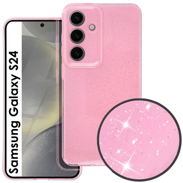 CUSTODIA per SAMSUNG GALAXY S24 (SM-S921) IN GEL TPU SILICONE 2mm CON INTERNO IN MICROFIBRA COLORE ROSA CON GLITTER