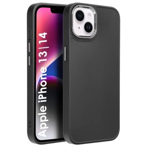 CUSTODIA per APPLE IPHONE 13, IPHONE 14 (6.1") IN GEL TPU SILICONE COLORE NERO CON CORNICE FOTOCAMERA E COPRI TASTI METALLIZZATI