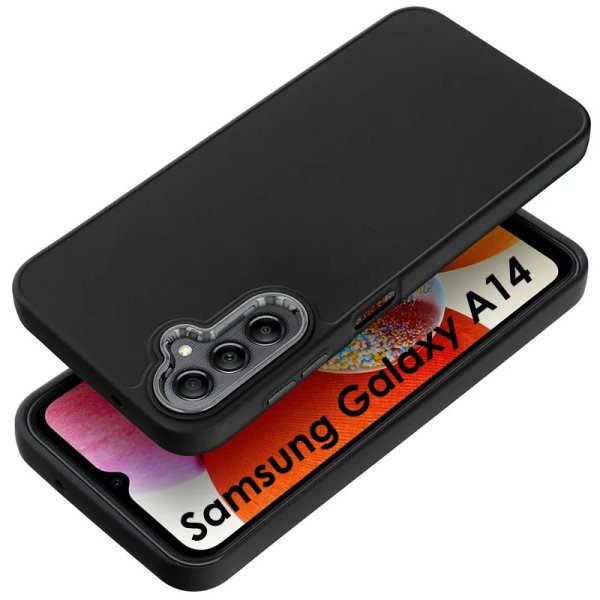 CUSTODIA per SAMSUNG GALAXY A14 (4G/5G) IN GEL TPU SILICONE COLORE NERO CON CORNICE FOTOCAMERA E COPRI TASTI METALLIZZATI