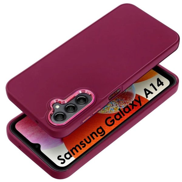 CUSTODIA per SAMSUNG GALAXY A14 (4G/5G) IN GEL TPU SILICONE BOURDEAUX CON CORNICE FOTOCAMERA E COPRI TASTI METALLIZZATI