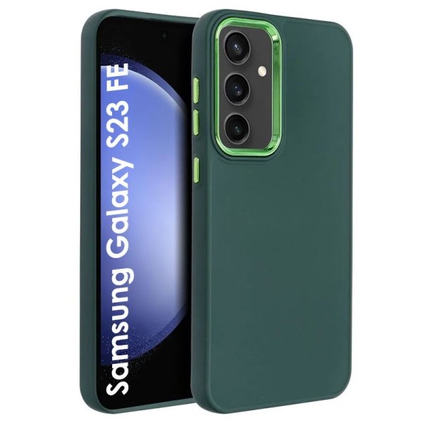 CUSTODIA per SAMSUNG GALAXY S23 FE (SM-S711) IN GEL TPU SILICONE VERDE CON CORNICE FOTOCAMERA E COPRI TASTI METALLIZZATI