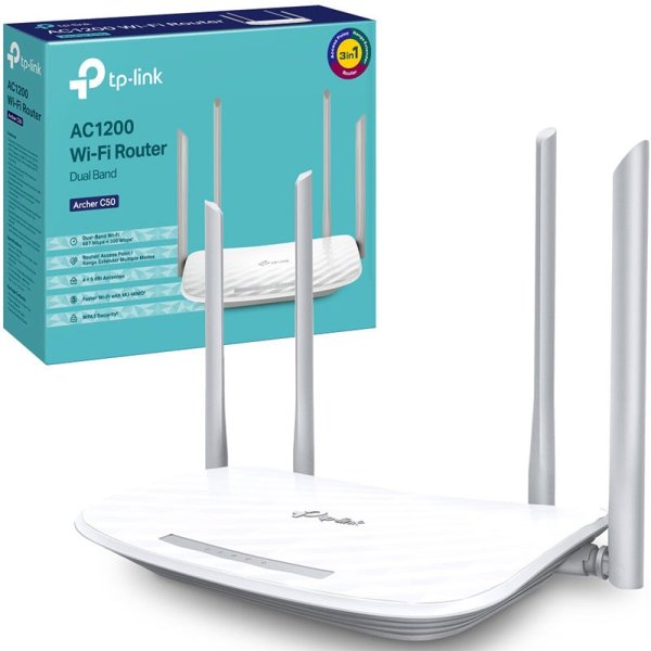 ROUTER, ACCESS POINT ED EXTENDER WI-FI AC DUAL BAND AC1200 CON 4 ANTENNE E 4 PORTE LAN FAST ETHERNET ARCHER C50 V6 TP-LINK