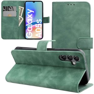 CUSTODIA per SAMSUNG GALAXY A05s (SM-A057) FLIP ORIZZONTALE IN ECOPELLE INTERNO IN TPU, PORTA CARTE E CHIUSURA MAGNETICA VERDE